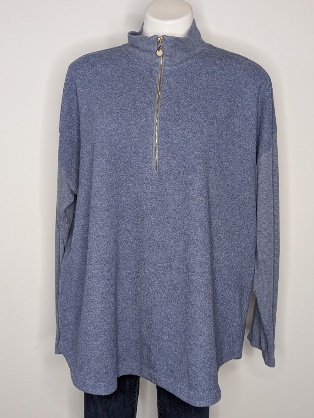 Soft Surroundings Blue Long Sleeve 1/3 Zip Sweatshirt 1X